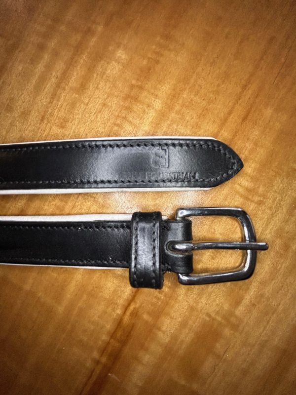 Black and white trim leather belt